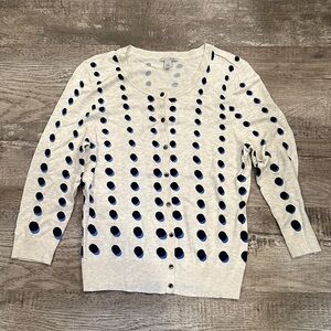 Halogen‎ Lightweight Women's Medium Beige and Navy Dot Cardigan